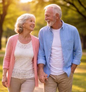 senior couple walking