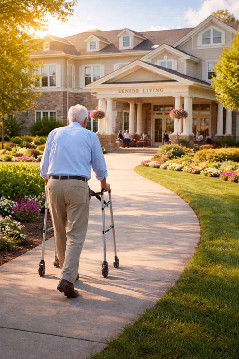 man going to senior living activity