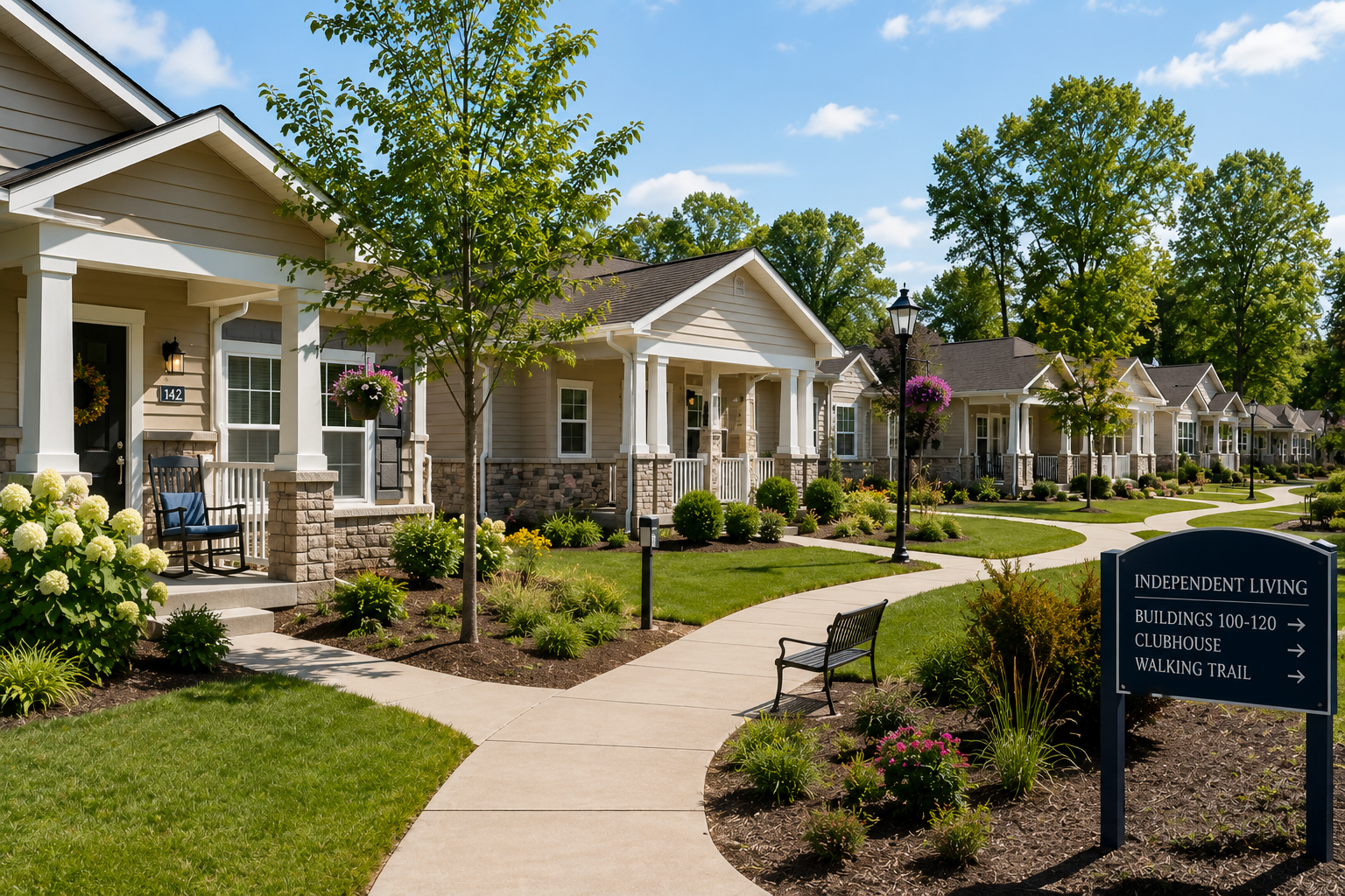 Senior independent living apartments located away from the main community building
