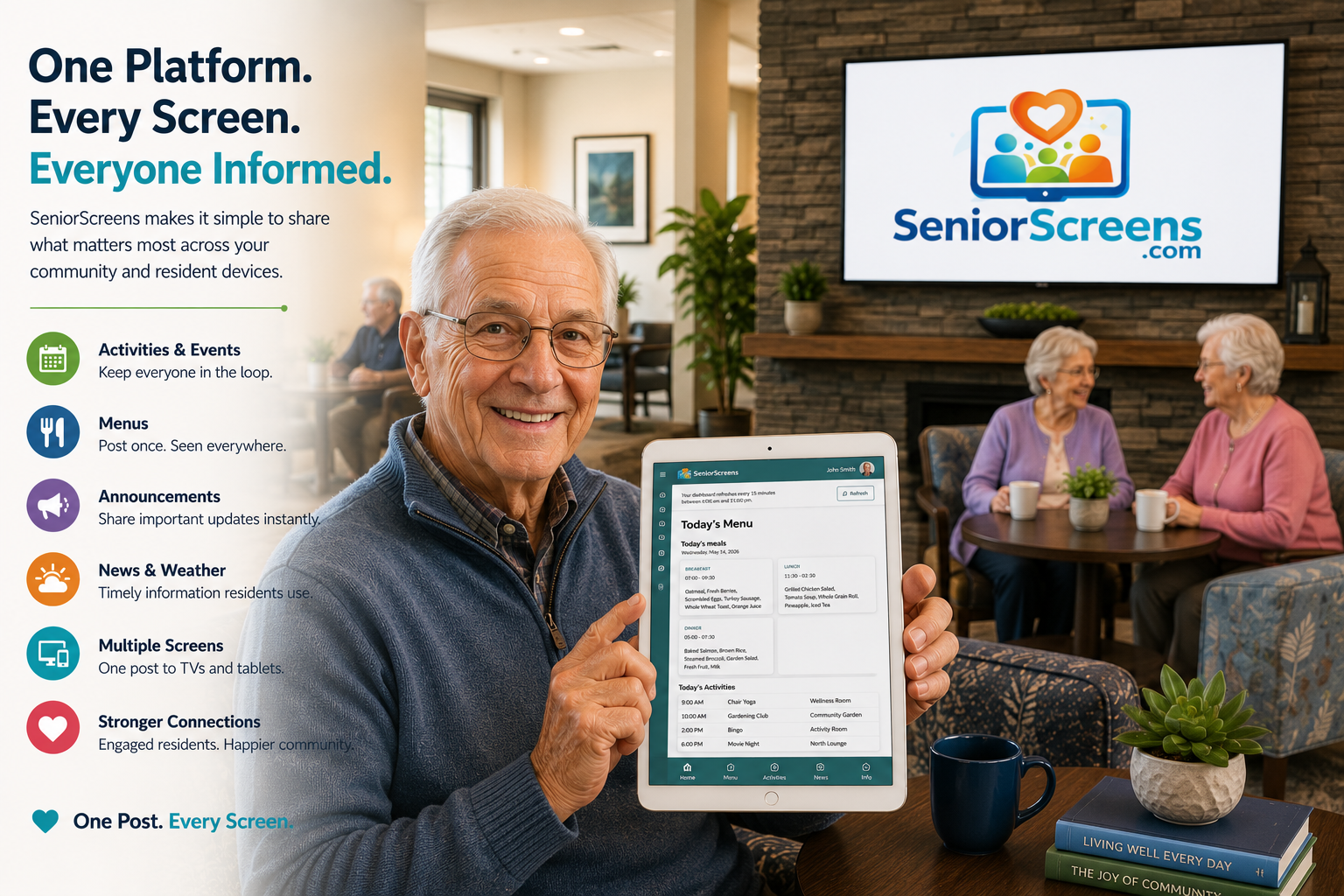 Senior living software for resident communication using SeniorScreens